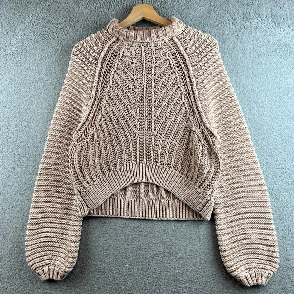 Free People On A Boat Sweater XS Pink Cotton Chunky Knit Mock Neck